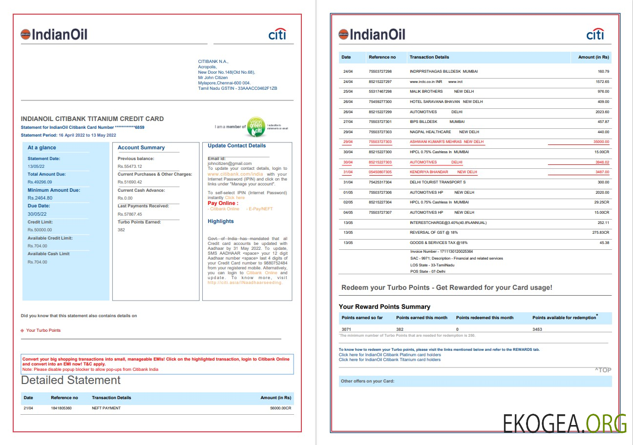India Indian Oil utility bill template in Word and PDF format, 6 pages, 1